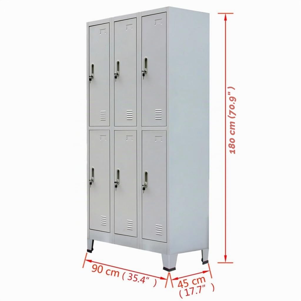 Festnight Armadietti Metallici, Armadietto Spogliatoio, Armadio per Ufficio, Armadio con 6 Armadietti in Acciaio,armadietti per spogliatoio 90x45x180 cm Grigio