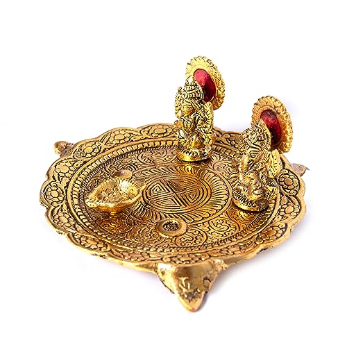 Estatua Ganesh Laxmi con Plato Dorado para Puja miniatura 5