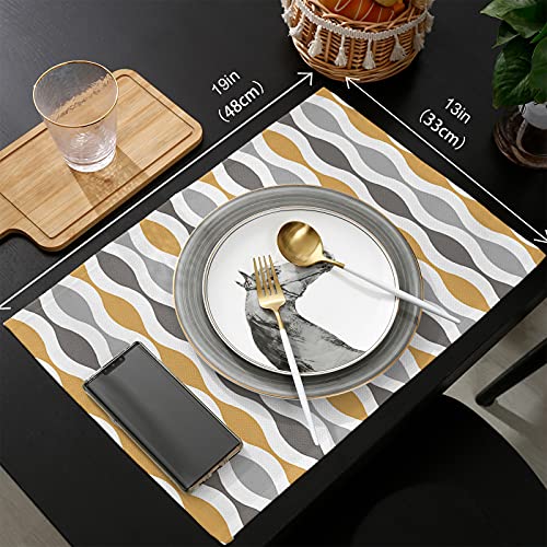 Museday Set Of 6 Placemats Black Yellow Gray White Stripes Geometric Mid Century Prints Heat Resistant Place Mat For Dining Table Washable Non-Slip Table Mats Kitchen Home Decor #TOP5