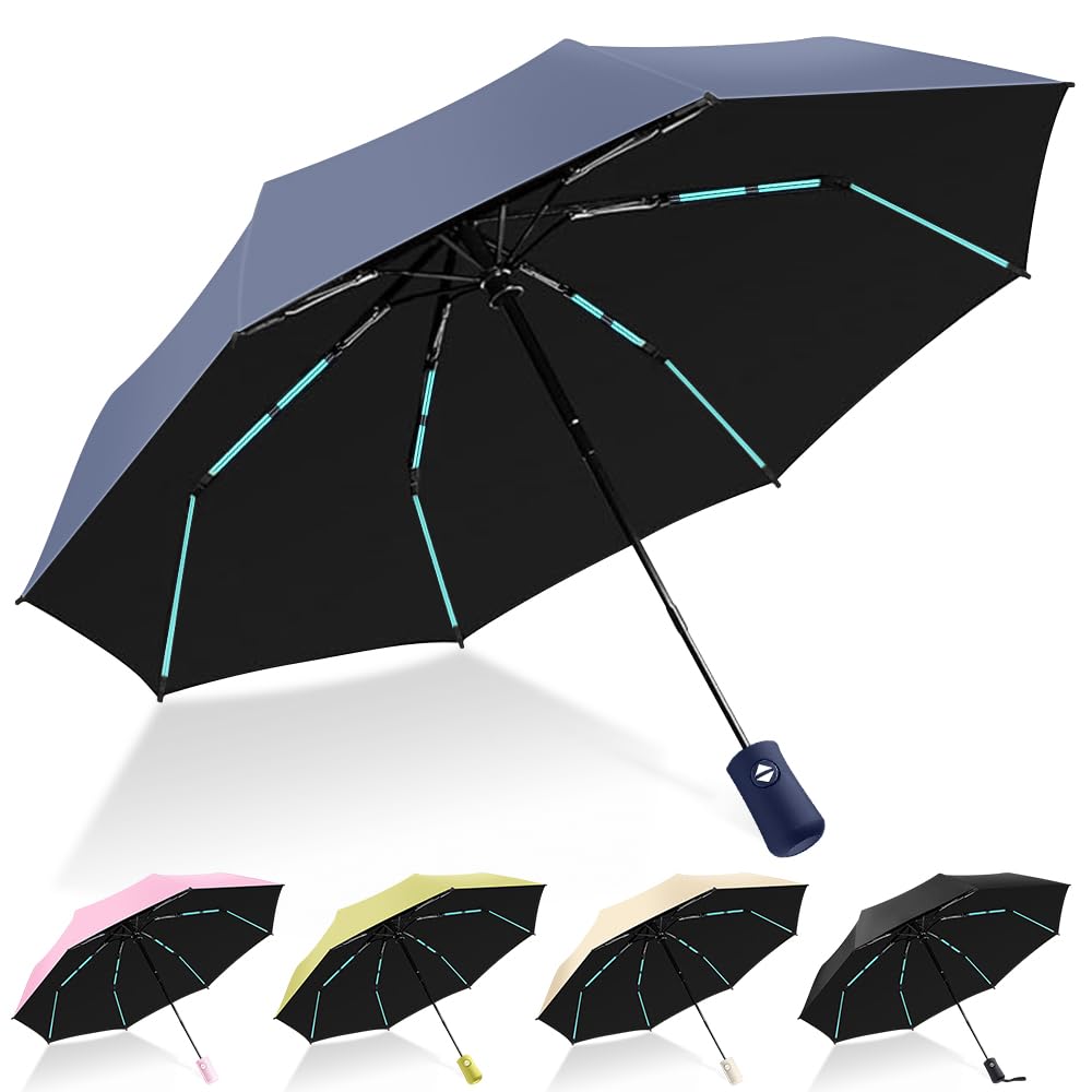 Compact Travel Umbrella, Automatic Folding Windproof 8 Ribs, Lightweight Small Portable Parasol for Rain & Sun with UV Protection, Fits Car, Backpack, Purse, Men & Women