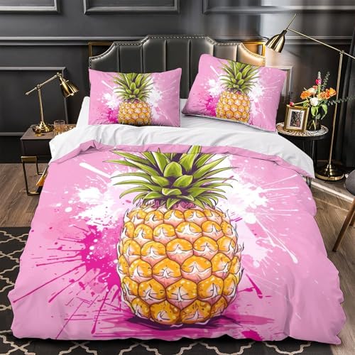 Housse de couette ananas 200x200 parure de lit 3 pièces microfibre ado