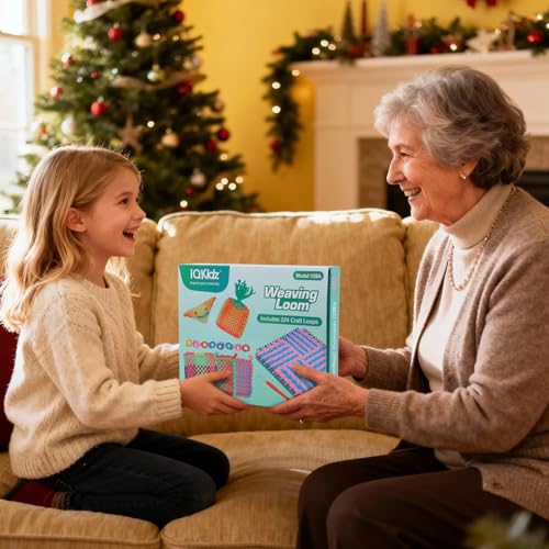 Image of IQKidz Weaving Loom Kit for Girls Ages 8-12, DIY Arts and Crafts for Kids and Adults, Great Toy Gifts for Beginners 6-8 9 10 11 12, Potholder Knitting Loom with 224 Refill Loops