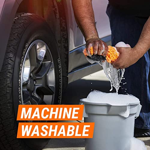 Image of OAN Car Wash Mitt - Scratch-Free Waterproof Chenille Microfiber Washing Mitts, Cleaning Gloves for Dirt & Bugs - Premium Sponge Cloths for Cars, Bikes, Office, and Home - 2 Pack (Orange)