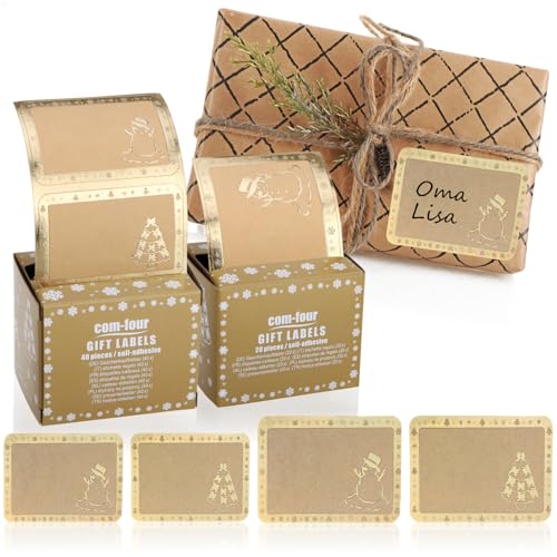 com-four® 60x Pegatinas 8 cm - Pegatinas Doradas para etiquetar Regalos - Etiquetas de Regalo con Motivos navideños - Autoadhesivas (060 - Pegatina marrón)