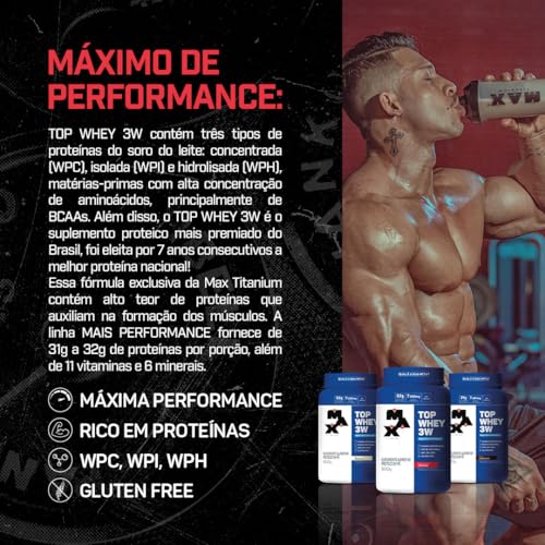 Max Titanium Top Whey 3W Mais Performance 900G Baunilha -