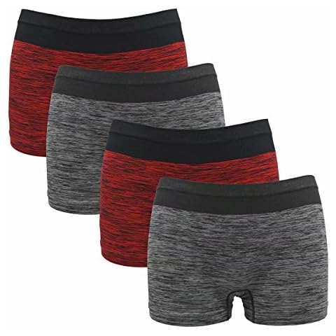 Jzy Qzn Women's Seamless Boyshort Panties Antibacterial Underwear Nylon Stretch Boxer Briefs(S/M,Red 2PCS + Gray 2PCS) Cover