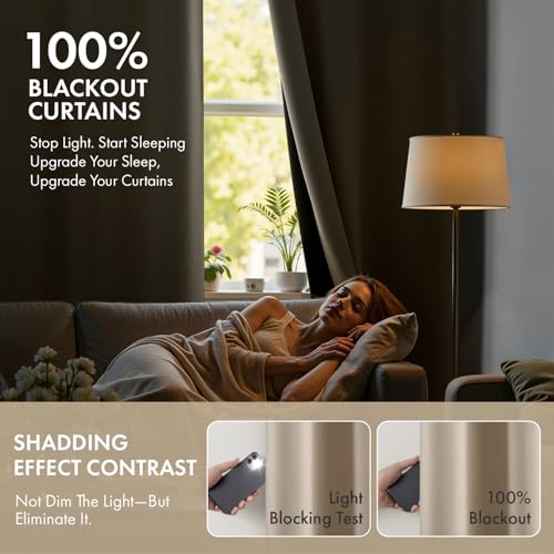 Image of MIULEE Taupe 100% Blackout Curtains for Bedroom 40x45 Inch Length 2 Panels | 2 Thick Layers Thermal Insulated Short Curtains with Black Liner, Noise Reducing Grommet, Drapes for Living Room