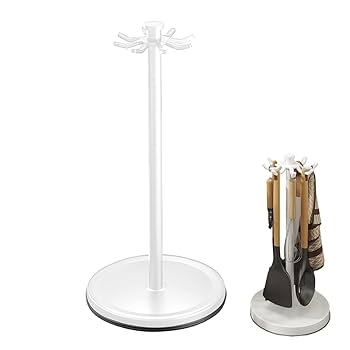 Portautensili Da Cucina Girevole 360° - Con 8 Ganci, Acciaio, 21.5x21.5x44cm - Foto 3