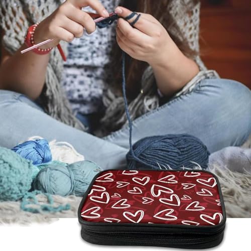 Image of Vanideaoty Red Heart Crochet Hook Case Portable Crochet Hook Organizer Without Hooks Accessories Knitting Needle Case for Knitting Supplies Valentine's Day Decor