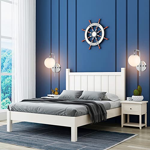 Byoliima Mid Century Modern Globe Wall Lamp 2 Pack Chrome Wall Sconce 1-Light Bathroom Vanity Lighting With White Globe Glass Lampshade For Mirror Bedroom Living Room Restaurant #TOP6
