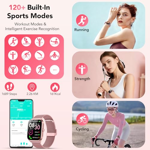 Image of Smart Watch for Women, Answer /Make Call /AI Voice,1.85 inch HD Smartwatch Compatible for iPhone /Samsung /Android,120+Sport Modes Fitness Tracker with Heart Rate /Sleep Monitor, IP68Waterproof (2 Bands)