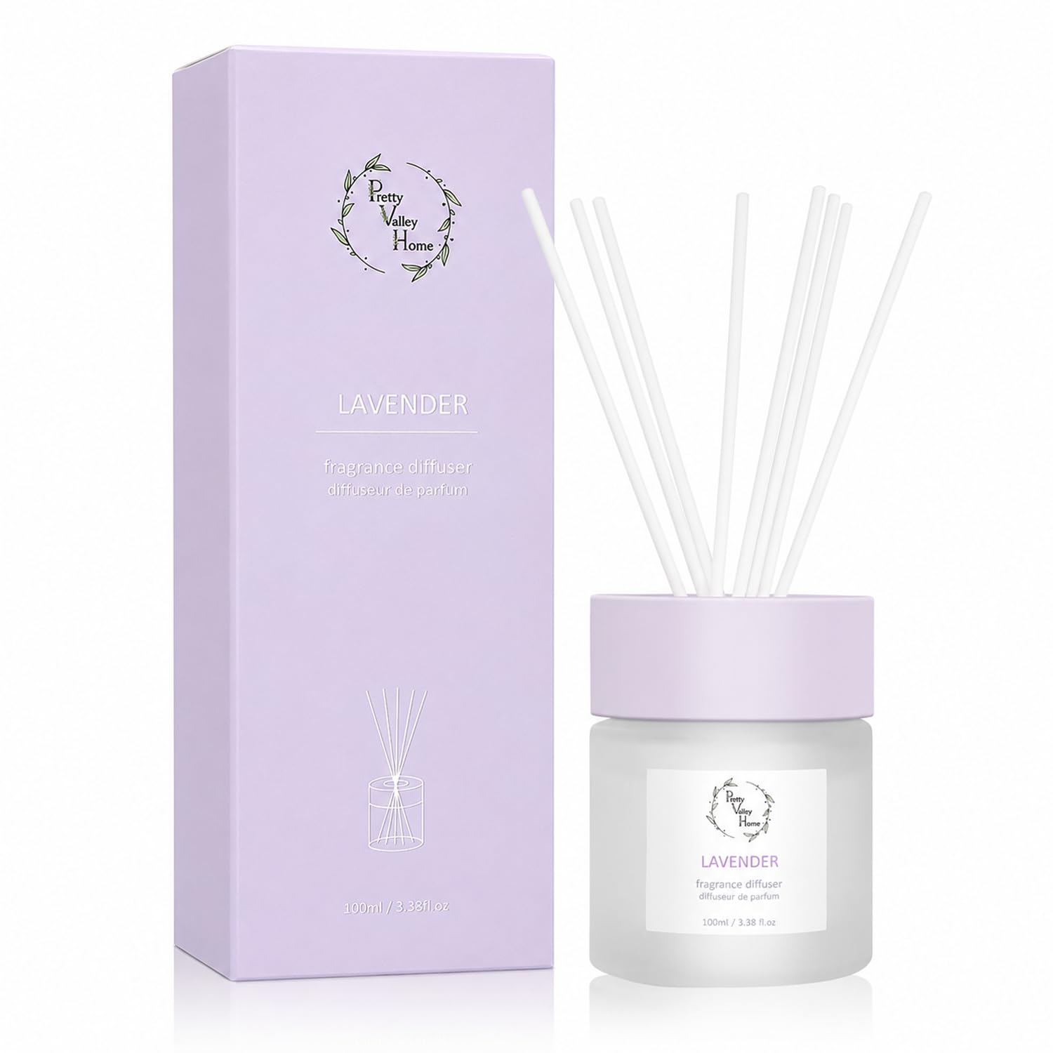 Set di diffusori a bastoncini, 100 ml, confezione regalo, include bastoncini diffusori, olio profumato e bottiglia di vetro, per bagno, ufficio, soggiorno (lavanda)