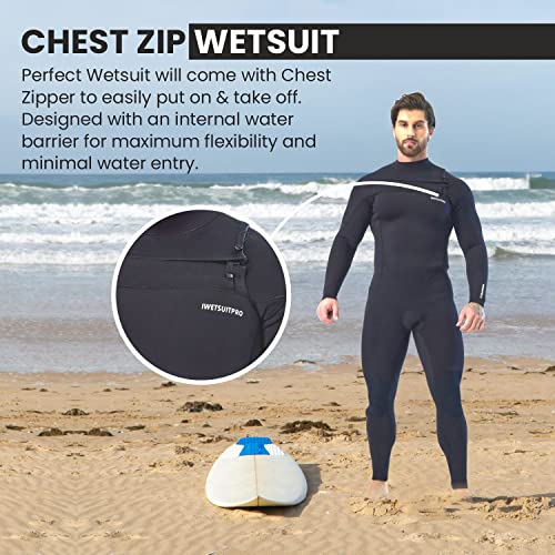 MWTA Men's Surfing Wetsuit, Chest Zip Fullsuit, Premium 5/4mm for