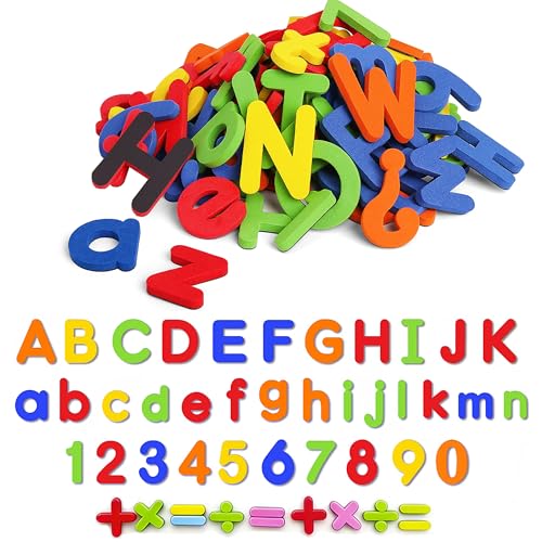 78個 磁石付きアルファベット数字 マグネット、冷蔵庫用マグネット、幼児教育用カラフルなおもちゃ、大文字、小文字、算数記号,モンテッソーリ学習, 言葉・文字遊び