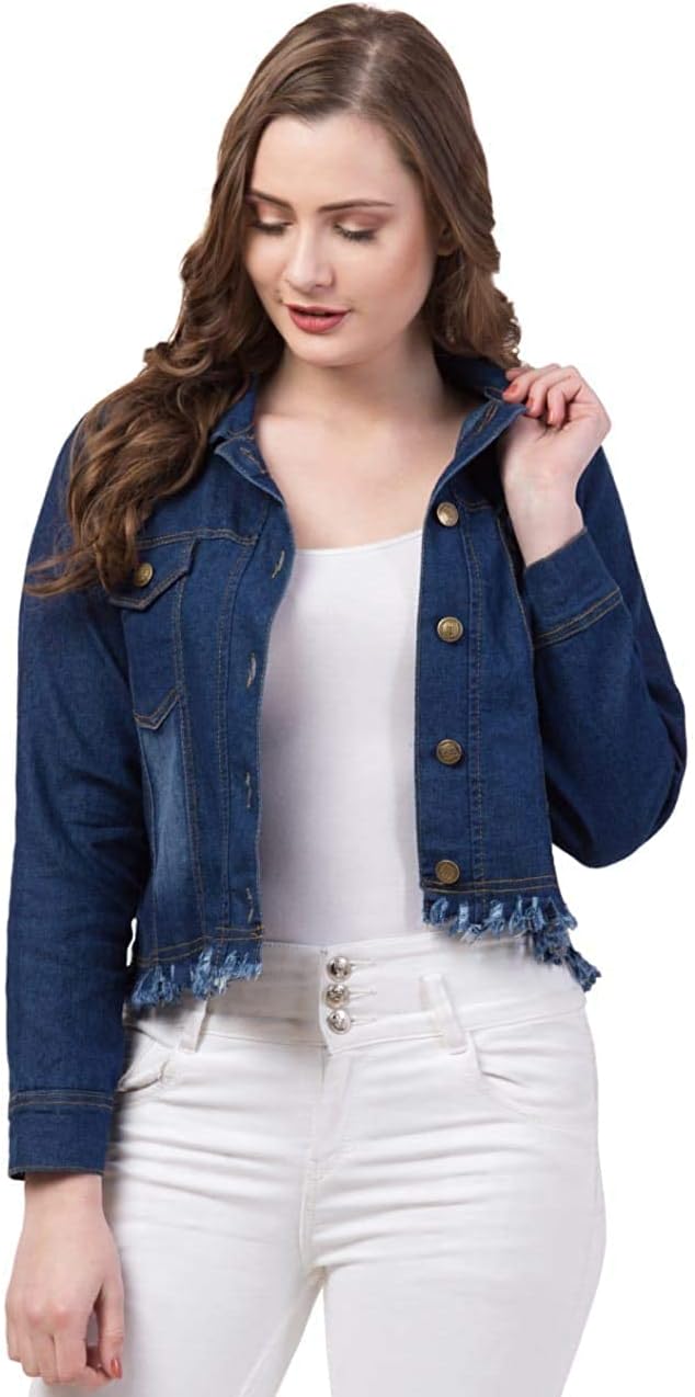 Women Denim Standard Length Full Sleeve Solid Jacket