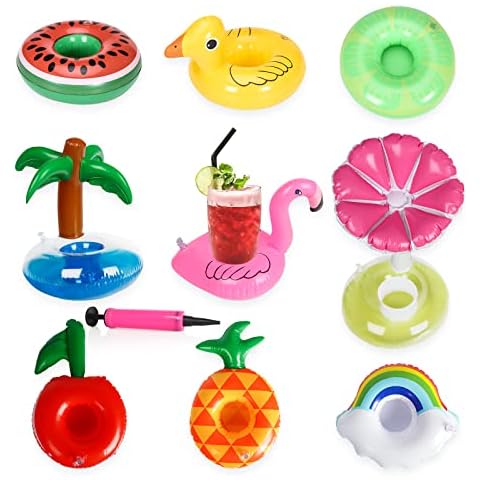 Gxhong Aufblasbarer Pool-Getränkebecher mit Luftpumpe, Aufblasbarer Getränkehalter, Inflatable Flaschenhalter, 10 Stück Aufblasbare Getränkehalter Set für Schwimmbad Cover