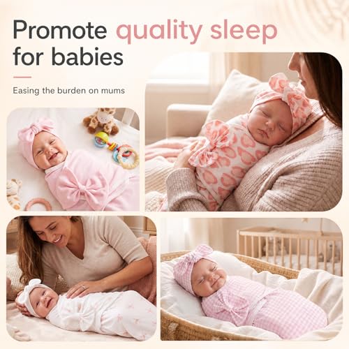 Image of Ramede 6-Pack Preemie Baby Swaddle Blankets with Hats, Breathable 100% Cotton Baby Swaddles, Suitable for Preemie Babies and Newborns, Soft Cotton, Adjustable(Bow,Soft Pink)