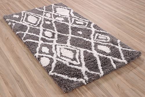 Teppich Grau Weiß Orientteppich 90X160 cm Handarbeit 100% Polyester