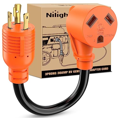 Image of Nilight RV Generator Adapter Cord 30 Amp to 30 Amp 3 Prong Pure Copper Heavy Duty Twist Lock Male Plug 10 Gauge Wire L5-30P to TT-30R 30M /30F for RV Camper Caravan Van Trailer