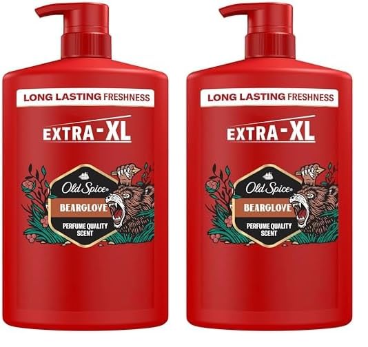 Old Spice Bearglove 3-in-1 Duschgel für Haar, Gesicht und Körper 1000 ml Pumpspender, Langanhaltende Frische, Duft in Parfumqualität, Tiefenreinigung (Packung mit 2)