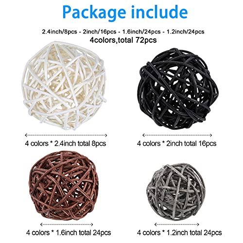 72 Pcs Wicker Rattan Decorative Balls Centerpiece Bowls Orbs Vase Fillers For Halloween Christmas Craft, Wedding Party, Potpourri Decor, 4 Sizes (White, Dark Gray, Brown, Black) #TOP1