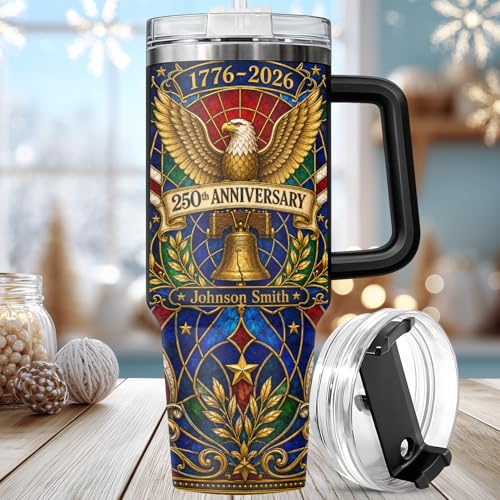 Image of Personalized 250th Anniversary Of America Tumbler - Custom Patriotic USA Flag 1776-2026 Gifts - US Eagle Freedom Cup 40oz A4 - American Independence Celebration Gifts For Men Women