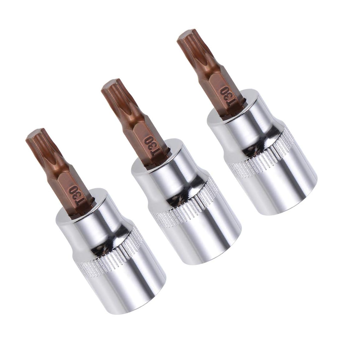 TA-VIGOR 3Pcs Torx Bit Socket, 3/8" Drive x T30 CR-V Key Socket, Premium S2 Steel Bits, Torx Bit with 48mm Length for Ratchet Wrench, Torque Wrench, Slide Bar, Impact Power Drills