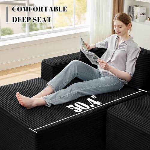 110” Cloud Sectional Couch, Boneless Sofa for Living Room, Modular Sectional Sofa with Deep Seat, Comfy Fluffy Couch with L-Shaped Chaise, No Assembly Required (Left-Facing Chaise, Black)
