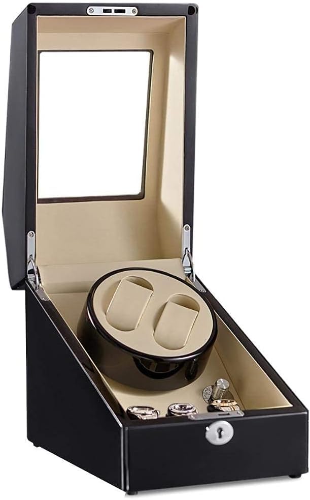 FENOKD Watch Winder Box Automatic Black 2+3 Double Wooden Silent Battery Operated Watches WindersHoliday Gift