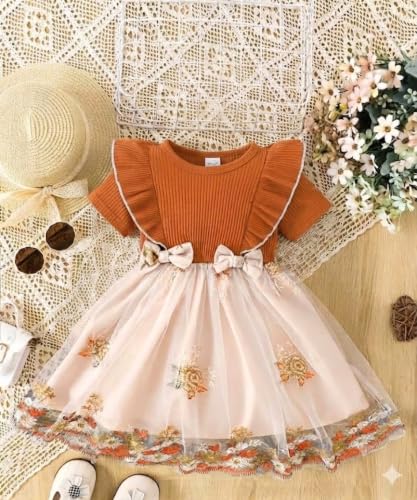 Image of TAGAS Girls Frock Dress | Floral Printed Princess Dress with Full Sleeves, Ruffle Shoulders & Flared Skirt | Birthday Dress for Girls | Wedding & Special Occasion Wear | 1-9 Years