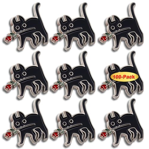 Image of Pack of 6 /12 /50 /100 Enamel Rose Cat Pin Women Girls Pin Brooches Funny and Cute Pet Pins for Clothes
