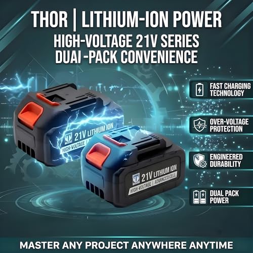 Image of THOR 21V Cordless Rotary Hammer Drill - Brushless Motor, 4.0Ah Lithium-Ion Battery, SDS Plus Chuck 26mm, 4 Modes, 2.2J Impact Energy, 0-1200 RPM, 5000 IPM, Lightweight 4.45lbs