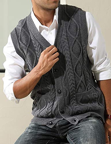 Image of PJ PAUL JONES Mens Cable Knit V Neck Sweater Vest Button Up