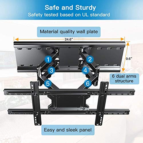TV Wall Mount Bracket Full Motion- Fits 16”, 24” Wood Studs Articulating Swivel TV Mount for 37-75 Inch LED, LCD, OLED, Flat Screen TVs - Weight up to 132lbs - VESA 600x400mm PERLESMITH