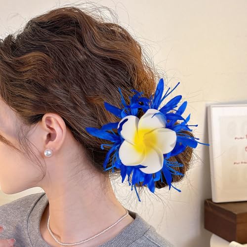Pinzas para cabello con flores tropicales frangipani azul, 2 piezas miniatura 6