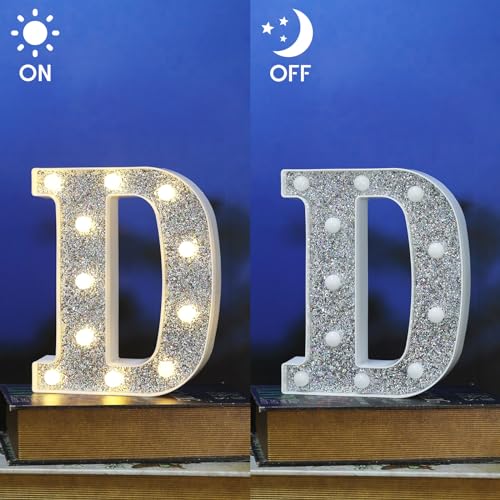 Image of Light Up Letters, Marquee Light Letter for Table Decorations, Glitter Light Up Signs for Prom, Events, or Engagement Party Decor, Featuring Alphabet & Number Lighted Letters, Letter D