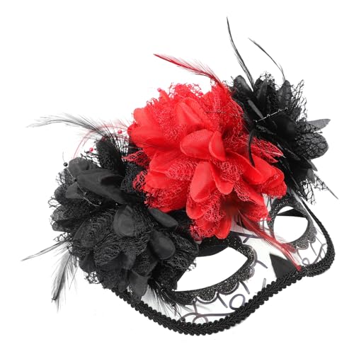 LALADEFIEE Máscara Día de Muertos Media Cara con Flores Decorativas Ligera y Portátil para Carnaval Halloween Cosplay y Fiestas Temáticas