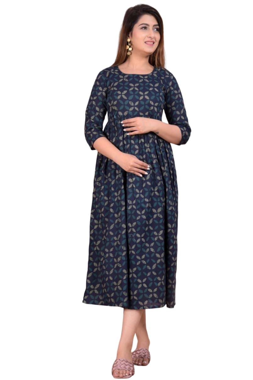 Women's Rayon Maternity Feeding Dress with Zipper-image-24