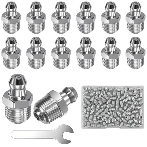 Image of Amentalove 100PCS M10 Grease Nipples, Metric Grease Fittings with Straight 180 Degree, Stainless Steel Grease Nipples Kit with Wrench for Gun Zerks Automotive Industrial Machinery