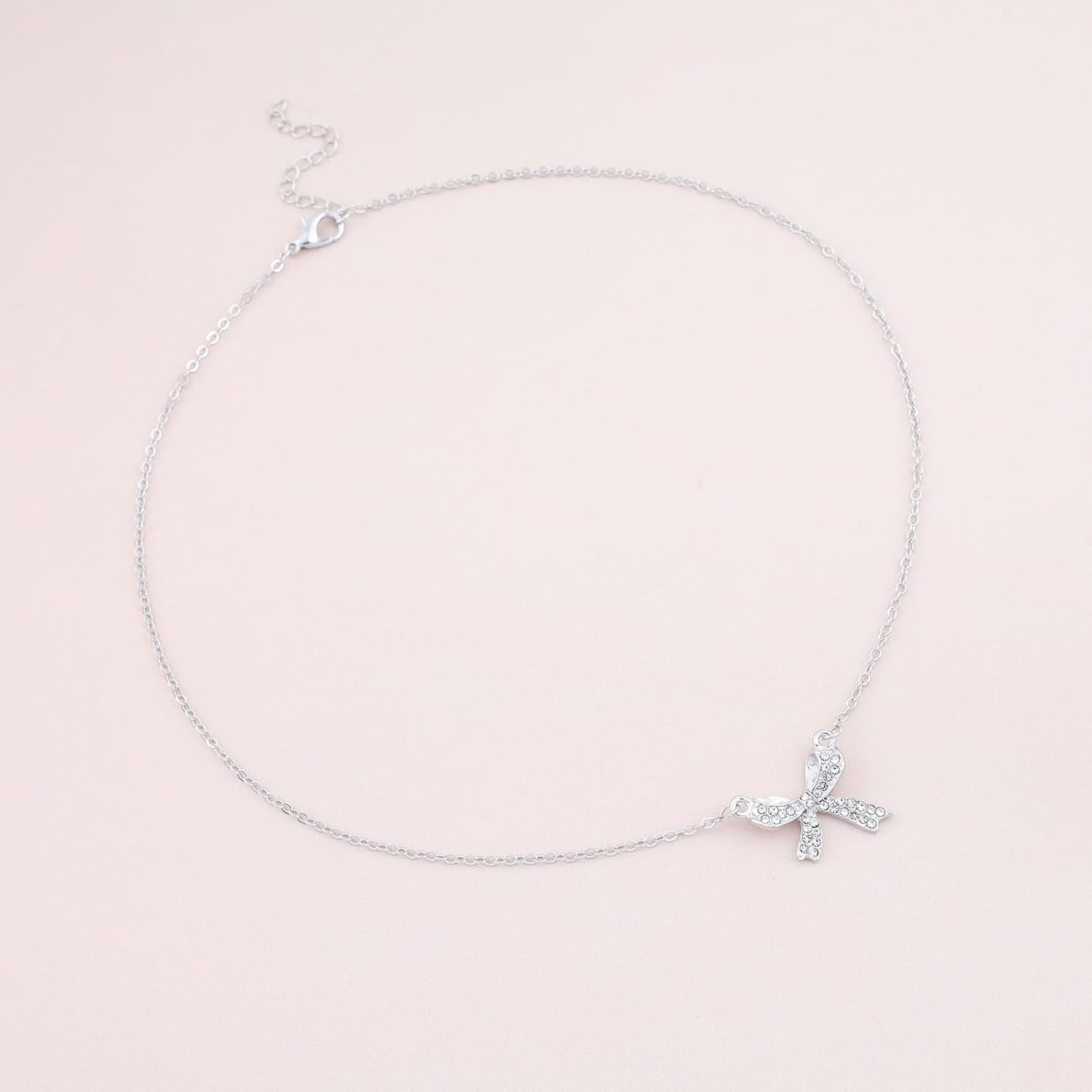 Boho Crystal Bow Pendant Necklace Cz Bowknot Necklace Choker Gold Rhinestone Bow Choker Necklace Sparkly Cz Crystal Necklace Chain Jewelry for Women - Image 3