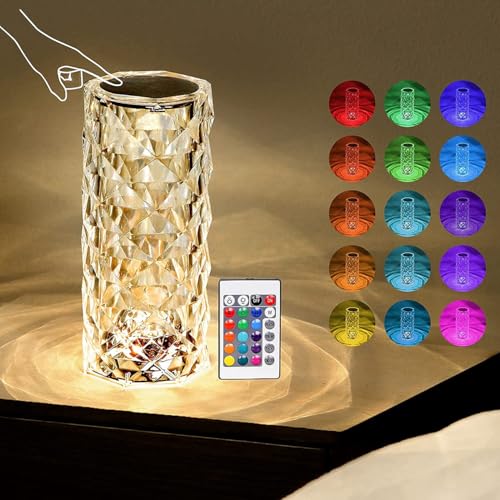 Lunartec Kristalllampe: LED-Kristall-Akku-Tischlampe mit Touch, Fernbedienung, RGBW, 2000 mAh (Tisch-Lampe, Tischlampe LED Wohnzimmer, Tischleuchte Batterie)