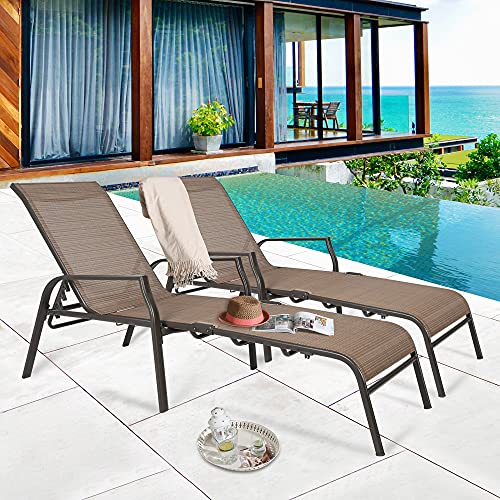 Peak Home Furnishings Patio 2-Piece Aluminum Chaise Lounges Chairs w/High Armrest Outdoor 5-Position Adjustable Sling Recliners Sun Lounger Set Peak Home Furnishings Patio 2-Piece Aluminum Chaise Lounges Chairs w/High Armrest Outdoor 5-Position Adjustable Sling Recliners Sun Lounger Set