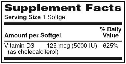 Vitamin D3 High Potency 5000 IU 100 Softgels per Bottle Pack of 12