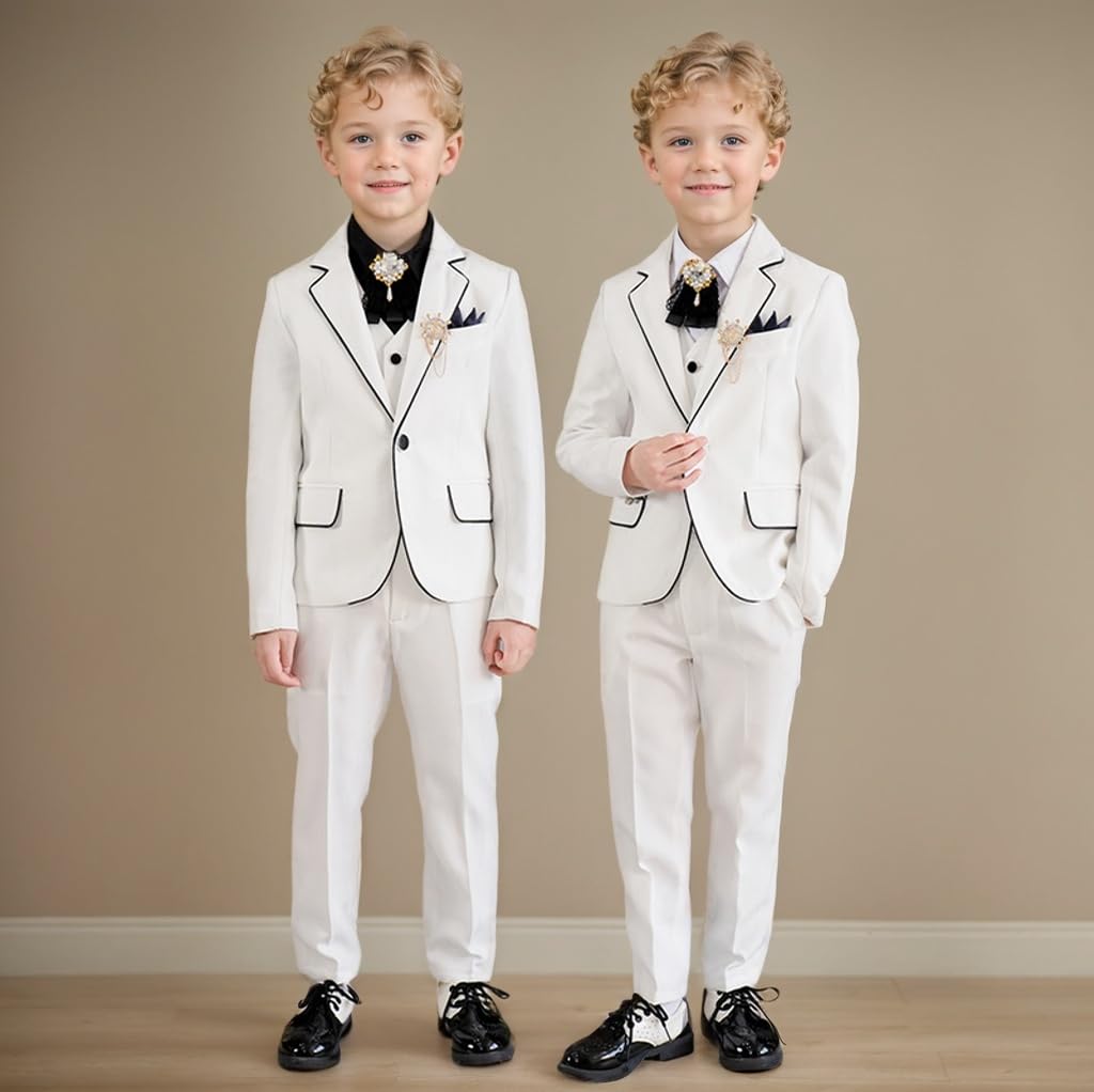 Costume de mariage pour garçon - Tenue de communion - Costume de baptême 3 pièces - Smoking pour enfants - Blanc