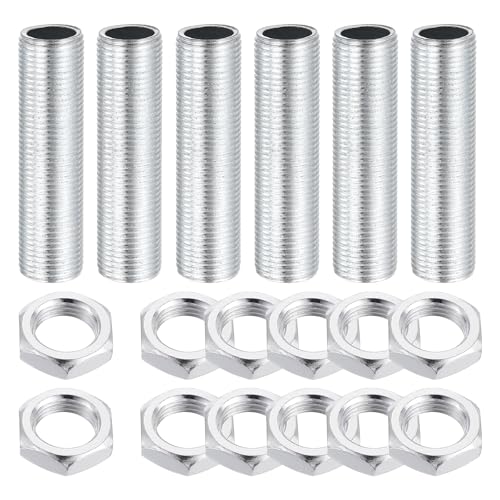 uxcell 6Pcs 1.8" Lamp Pipe Nipples Kit with Lock Nuts, M12x1 Fine