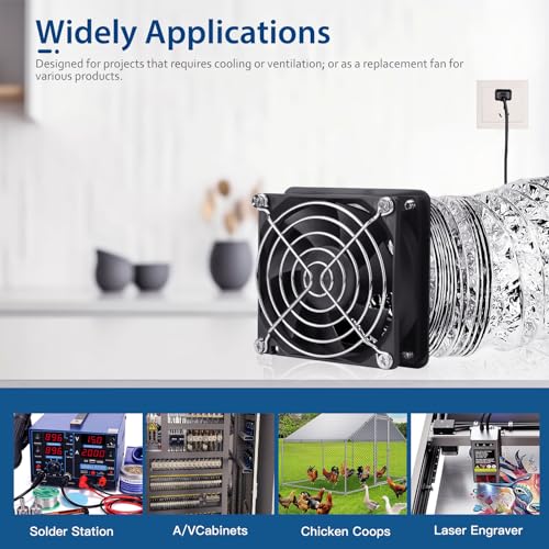 Ventilador axial de extracción pequeño, ventilador de 80 mm y 12 V CC con enchufe CA, cojinetes de bolas dobles, kit para extracción de humos y humo para soldadura DIY y recinto de impresora 3D miniatura 6