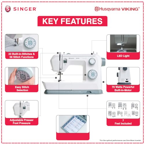 Image of SINGER Husqvarna Viking Onyx 15 | 70-Watt Powerful Motor | 23 Built-In Stitches | 58 Stitch Applications | 7-Row Feed Dog System | Free Online Interactive Master Class Included