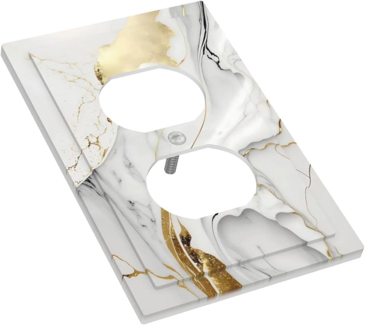 White Gold Marble Duplex Outlet Covers Light Switch Cover Modern Abstract Marble Decorative Wall Plate Electrical Switch Plate Receptacle Faceplate for Kitchen Bathroom Bedroom 5" x 3"