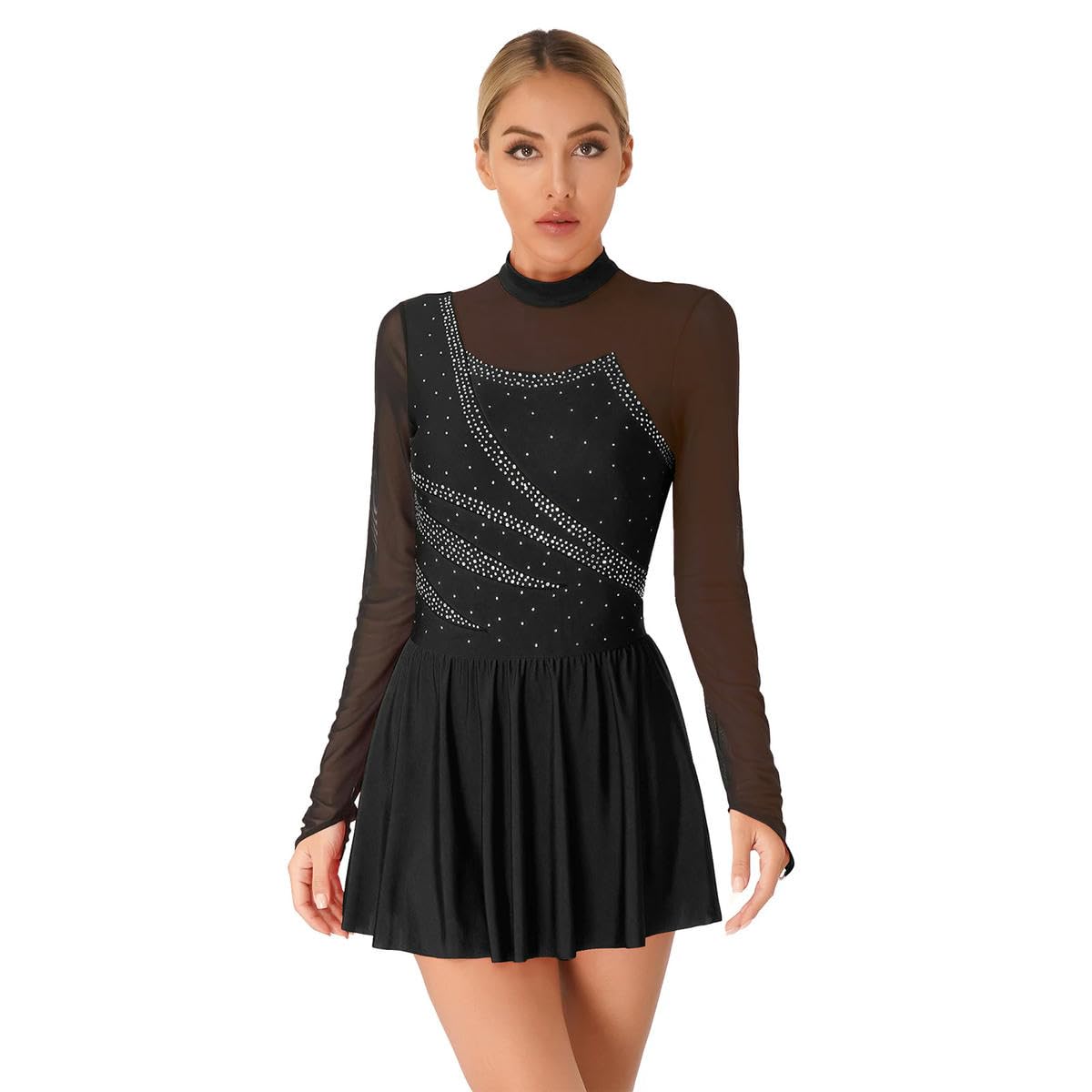 Vestido de malla transparente para mujer, para patinaje artístico, ballet, danza y ballet
