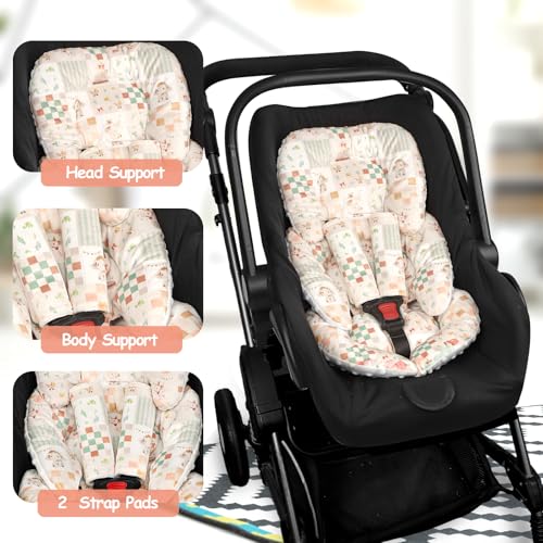 Image of Infant Car Seat Insert with 2 Strap Pads, Super Soft Carseat Head and Body Support for Baby Boys and Girls, Reversible Newborn Car Seat Insert Cushion for Strollers, Bouncers, Swing, Elephant | Head & Body Support